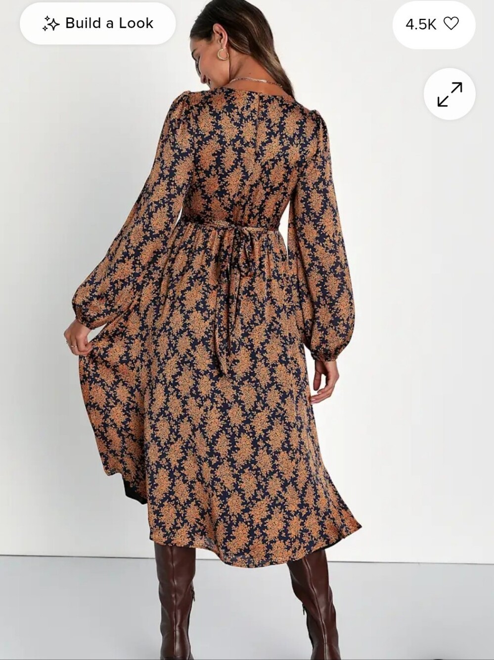 Graceful Impression Black and Orange Floral Print Midi Dress - Picture 3 of 11